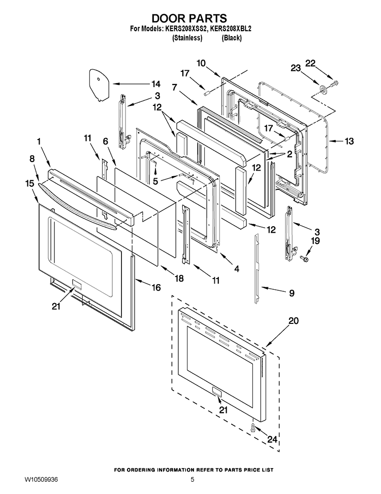 DOOR PARTS Diagram and Parts List for KERS208XBL2  KitchenAid Range