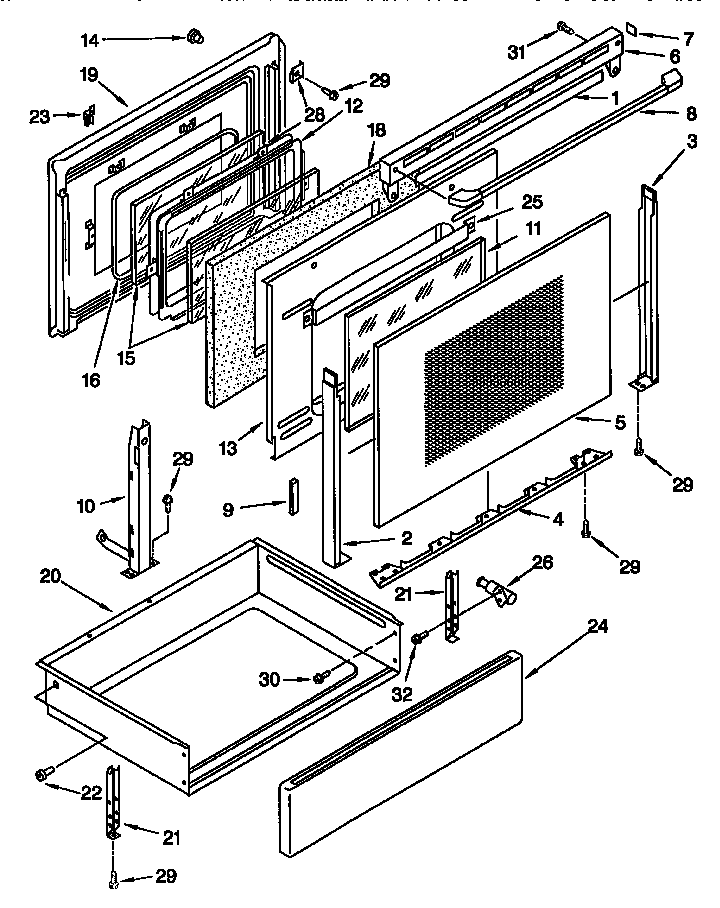 Door And Drawer Diagram and Parts List for GGP84800  Whirlpool Range