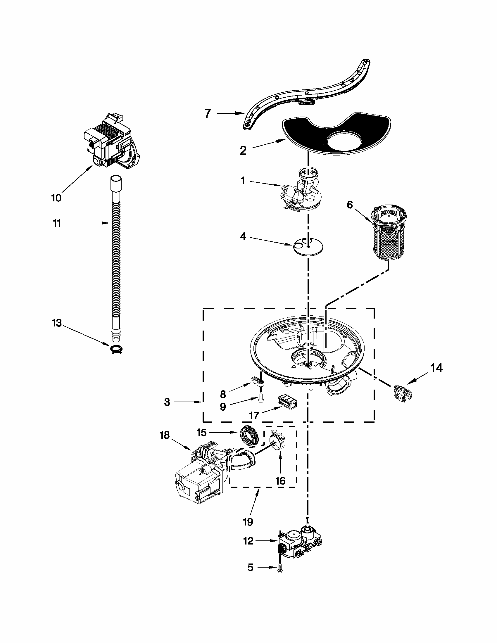 Pump And Motor Parts Diagram and Parts List for 66513043K114  Kenmore Dishwasher