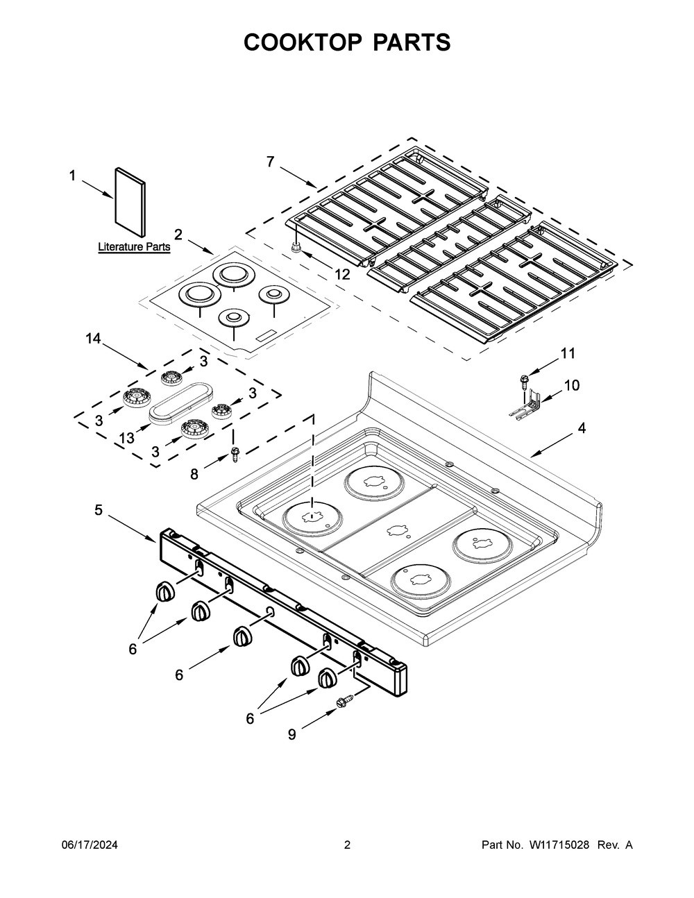 Cooktop Parts Diagram and Parts List for WFG550S0LW5  Whirlpool Range