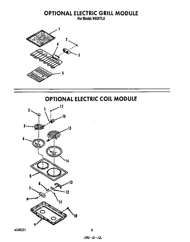 ^electric Grill Diagram and Parts List for N9357*0  Roper Range