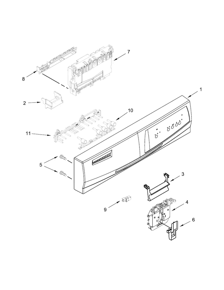 Control Panel And Latch Parts Diagram and Parts List for WDF310PAAB5  Whirlpool Dishwasher