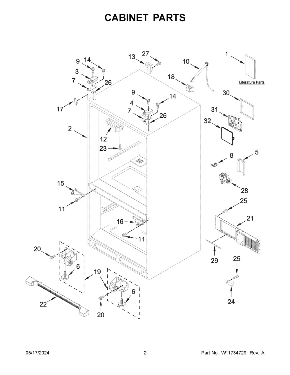 Cabinet Parts Diagram and Parts List for WRF535SWHW10  Whirlpool Refrigerator