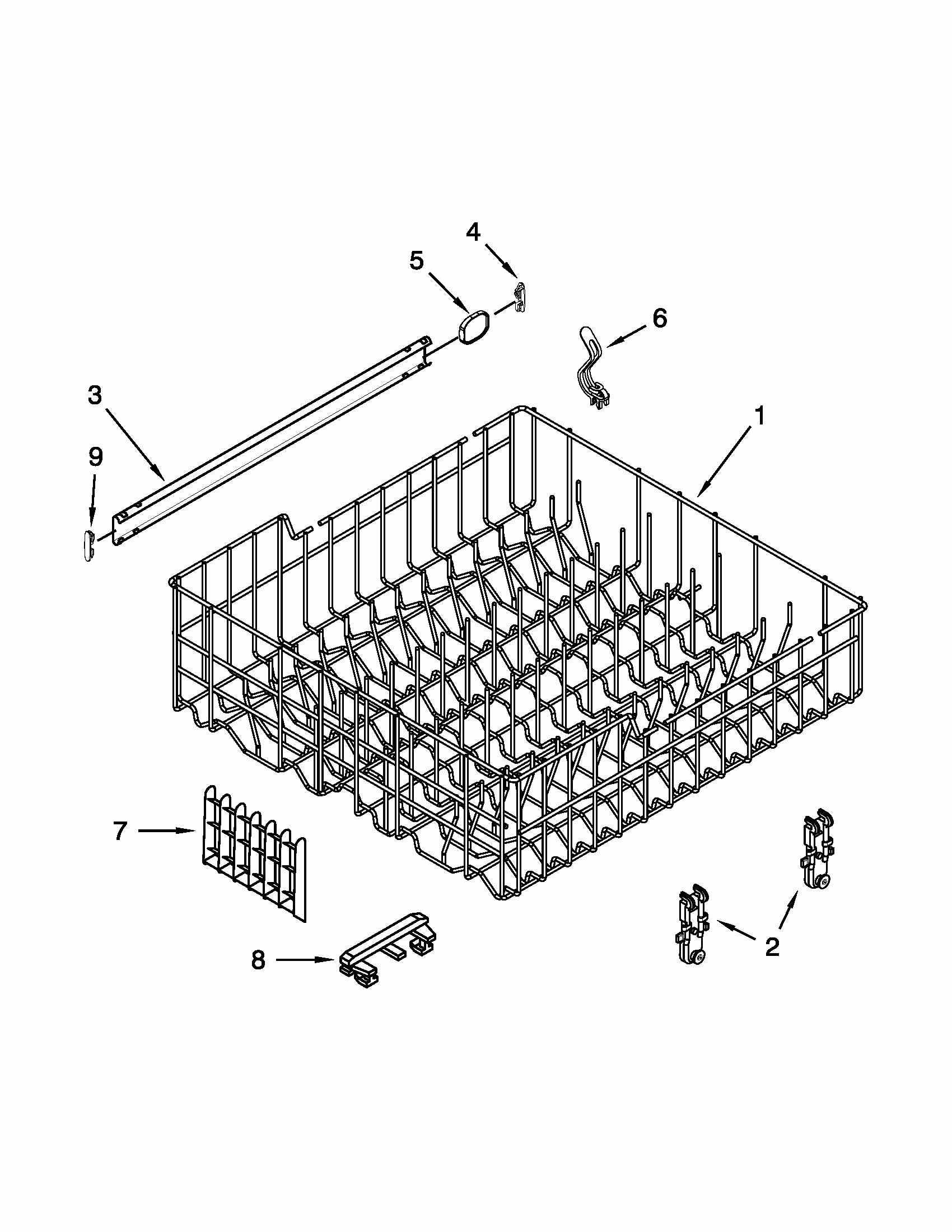 Upper Rack And Track Parts Diagram and Parts List for 66513033K114  Kenmore Dishwasher