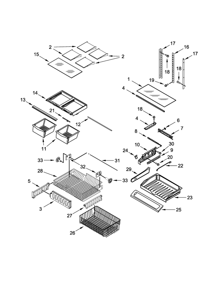 Shelf Parts Diagram and Parts List for 5GFB2058EA00  Whirlpool Refrigerator