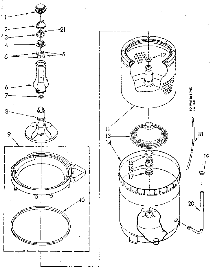 Agitator, Basket And Tub Diagram and Parts List for LA5580XSN2  Whirlpool Washer