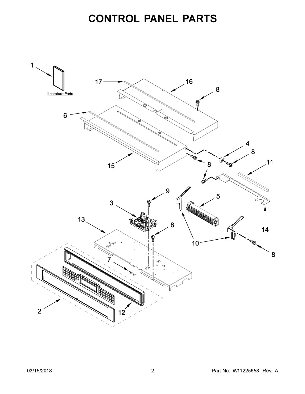 Control Panel Parts Diagram and Parts List for KOST107ESS02  Whirlpool Wall Oven