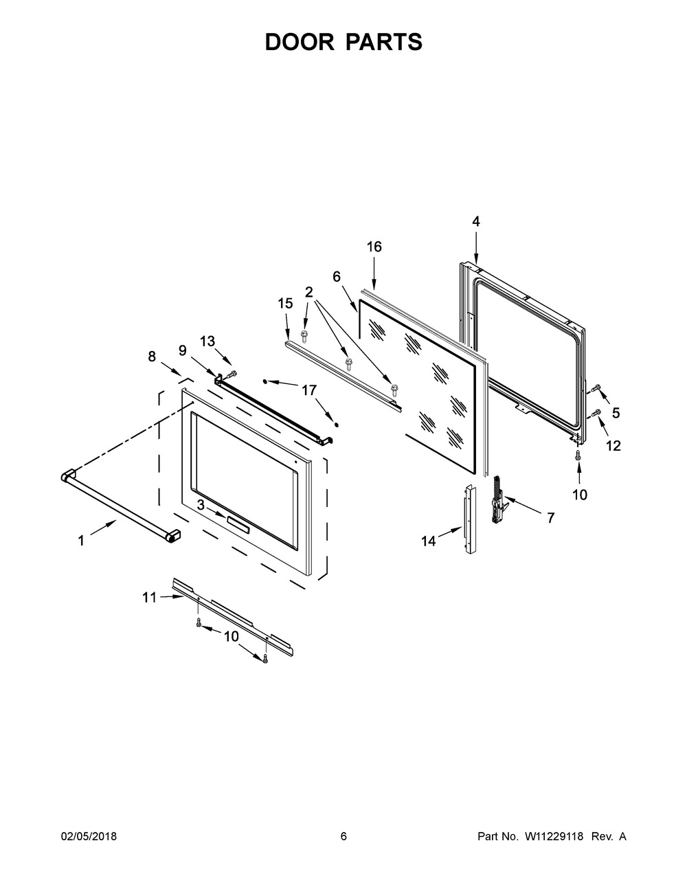 Door Parts Diagram and Parts List for KSEG700ESS3  Whirlpool Range
