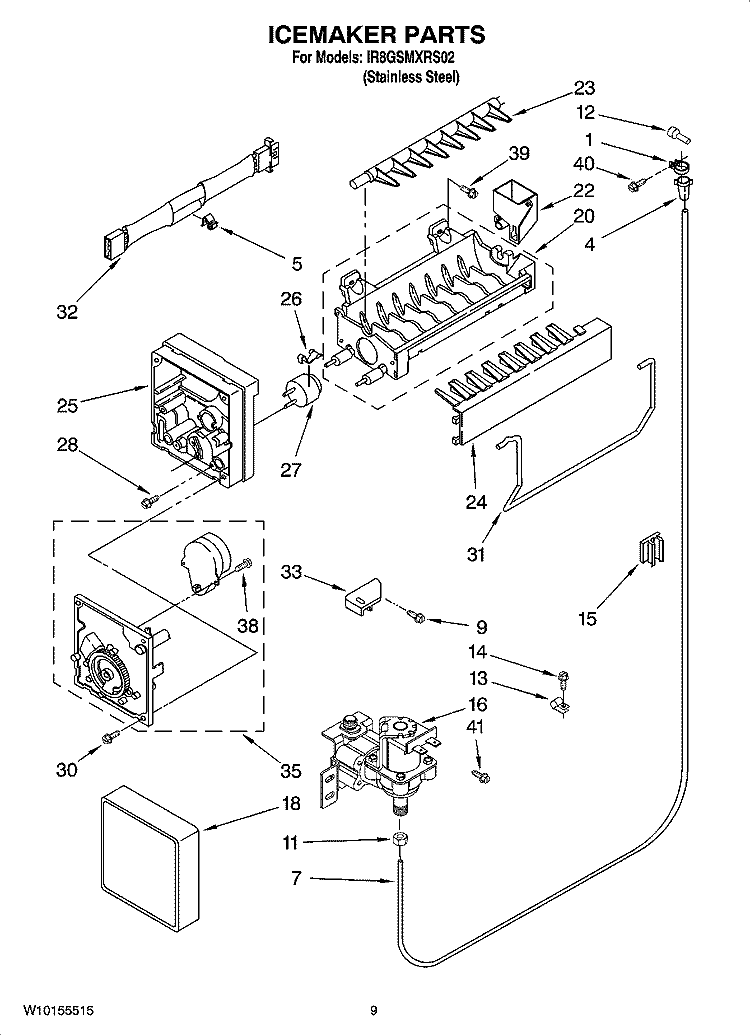 ICEMAKER PARTS Diagram and Parts List for IR8GSMXRS02  Whirlpool Refrigerator