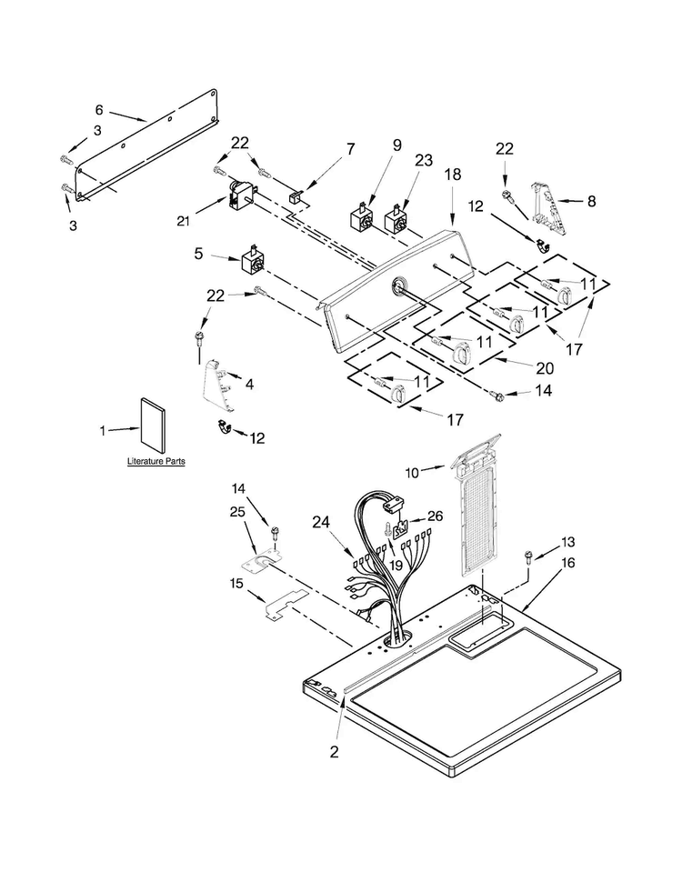 Top And Console Parts Diagram and Parts List for 11065132410  Kenmore Dryer