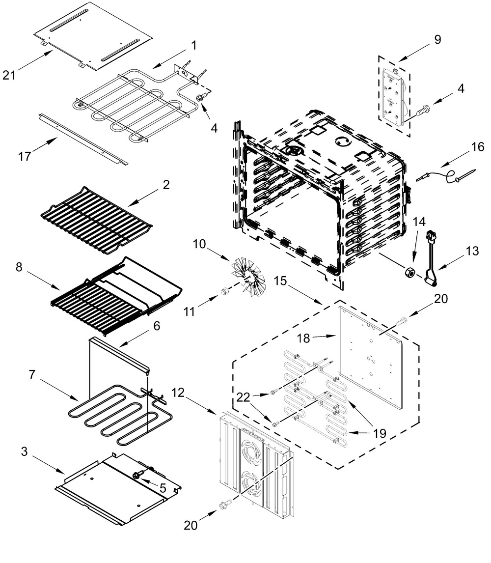 Internal Oven Parts Diagram and Parts List for JOECC730RL00  Whirlpool Microwave Oven Combo