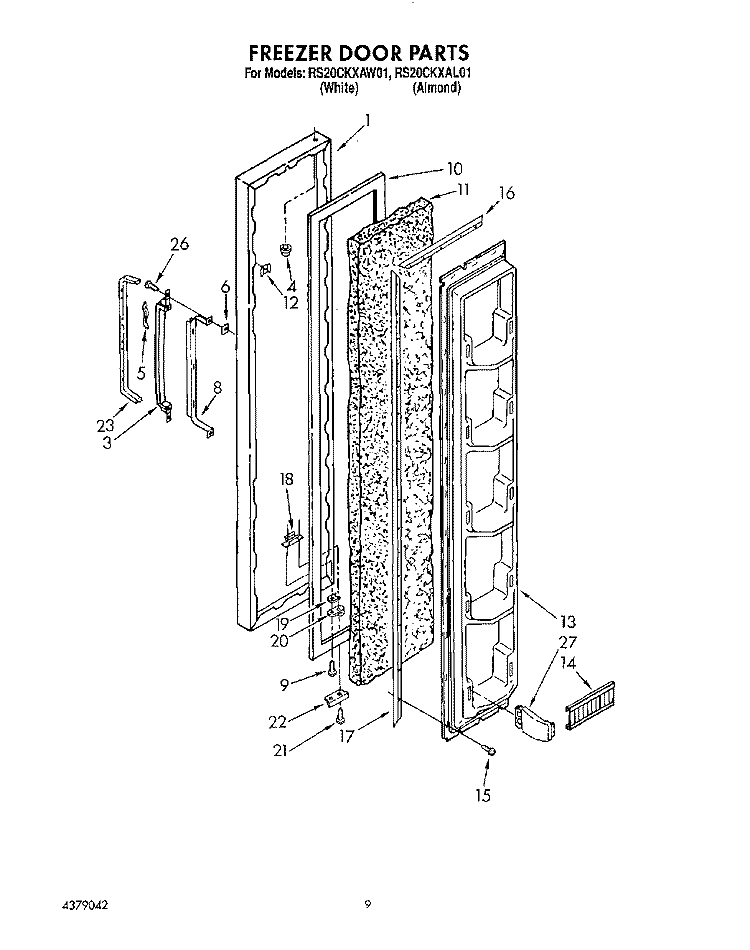FREEZER DOOR Diagram and Parts List for RS20CKXAL01  Roper Refrigerator