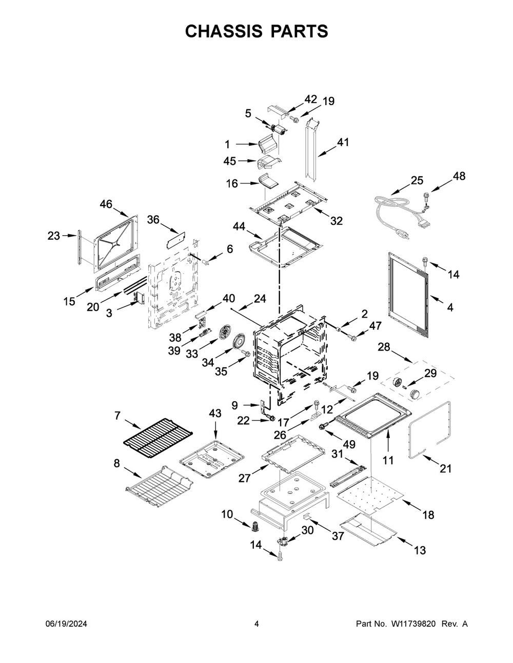 03 - Chassis Parts Diagram and Parts List for WEG750H0HB6  Whirlpool Range