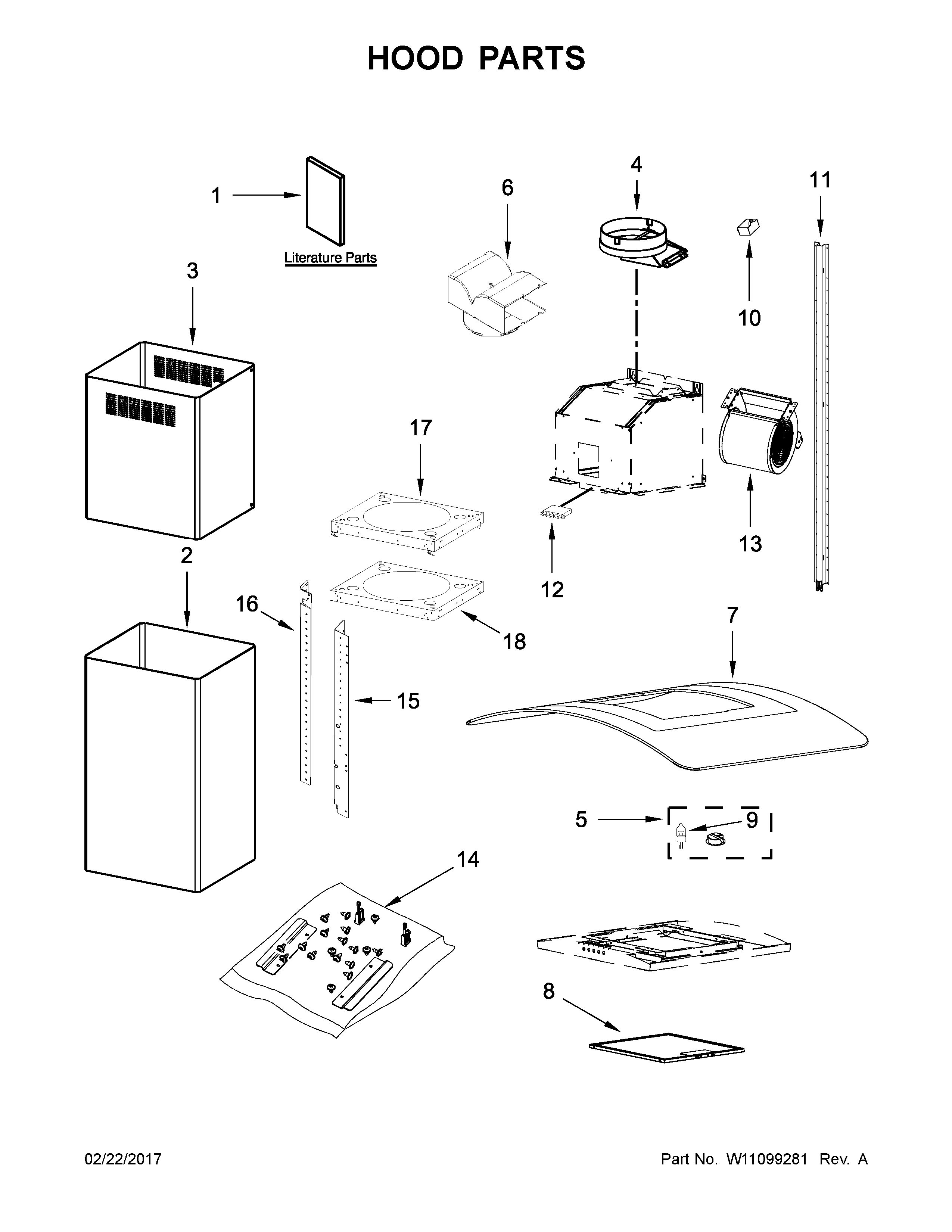 Hood Parts Diagram and Parts List for IHI6530BS1  Whirlpool Range Hood