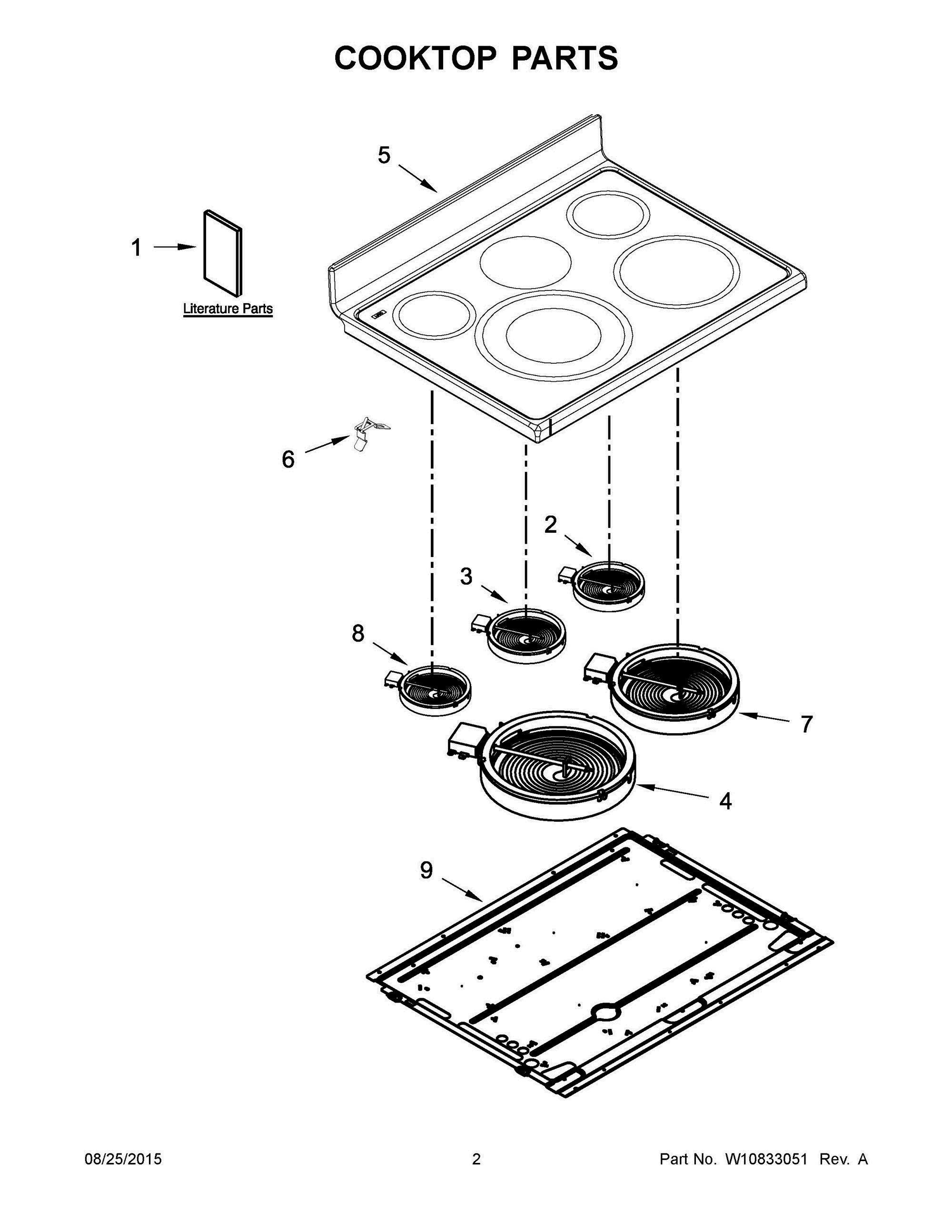 02 - COOKTOP PARTS Diagram and Parts List for YWGE755C0BH2  Whirlpool Range