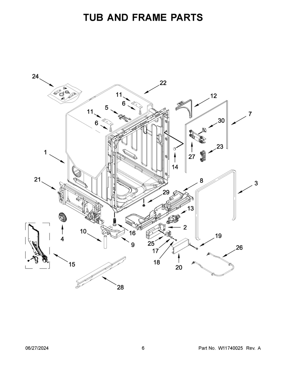 04 - Tub And Frame Parts Diagram and Parts List for BLB14GRANA3  Whirlpool Dishwasher