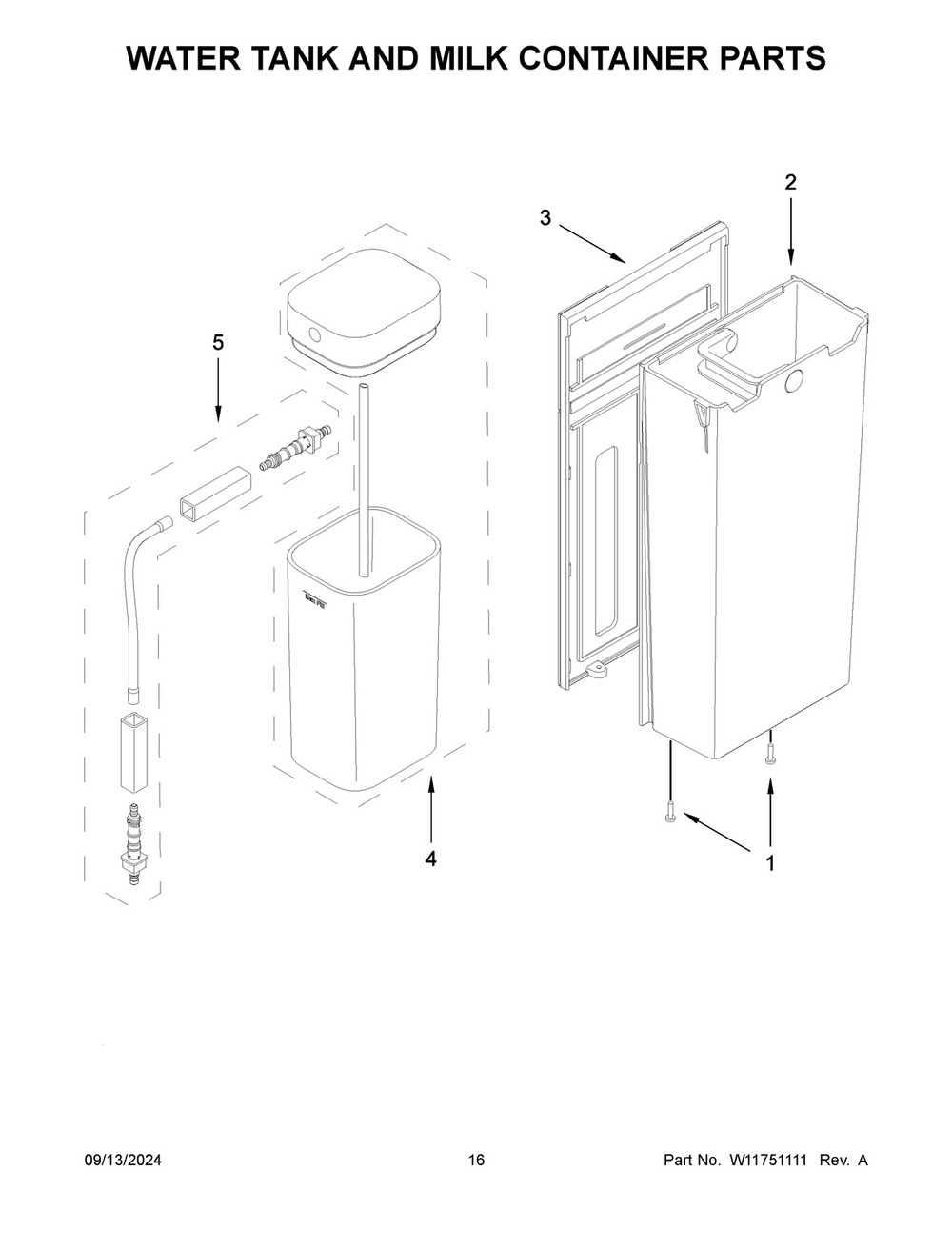 09 - Water Tank And Milk Container Parts Diagram and Parts List for 5KES8558EJP0  Whirlpool Coffee Maker