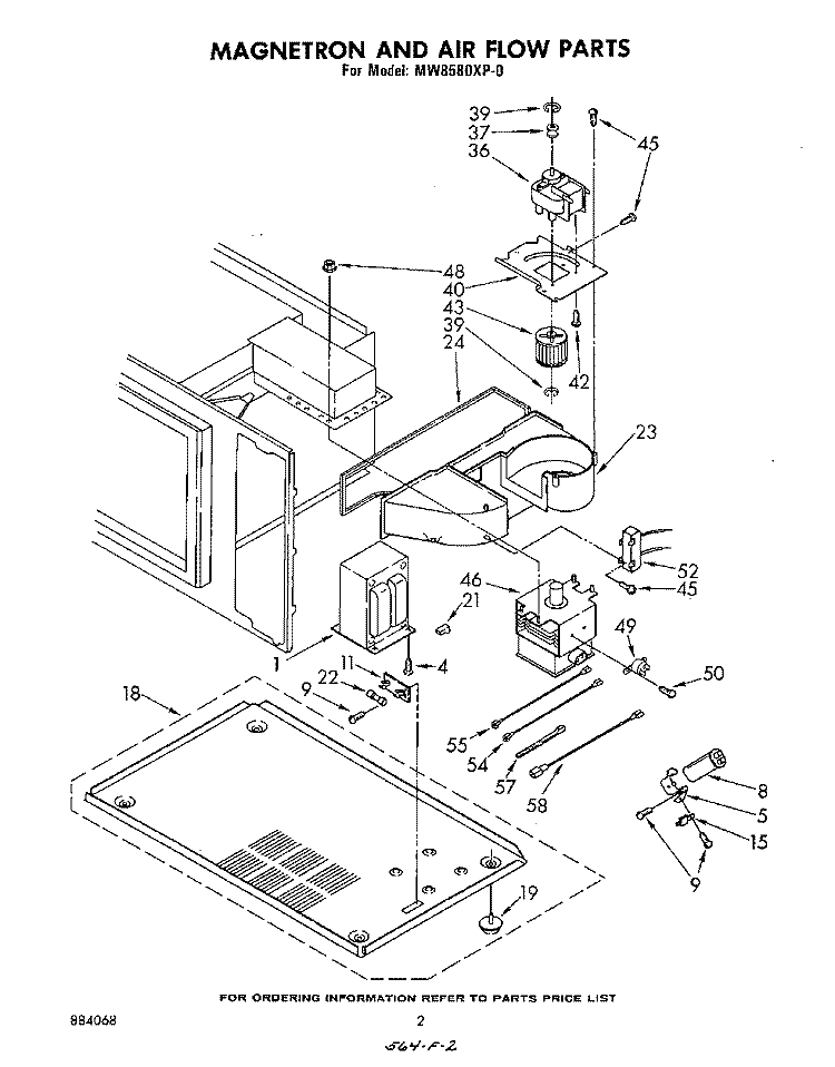 MAGNETRON AND AIR FLOW Diagram and Parts List for MW8580XP0  Whirlpool Microwave