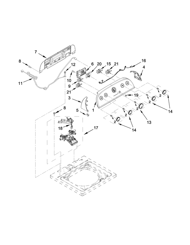Controls And Water Inlet Parts Diagram and Parts List for WTW4915EW0  Whirlpool Washer