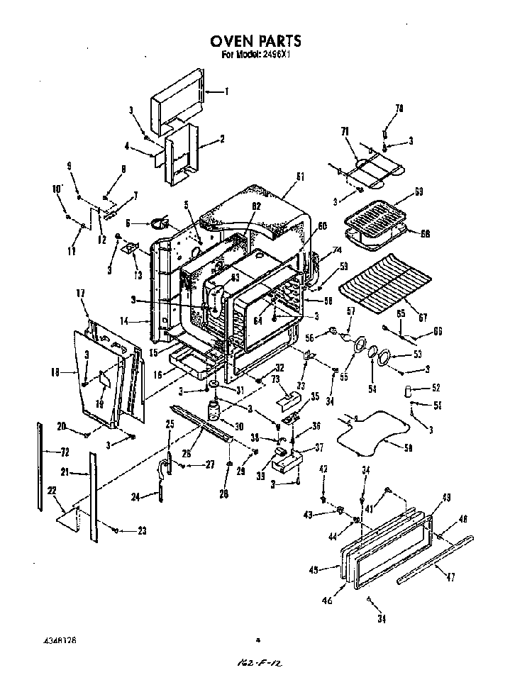 Oven Diagram and Parts List for 2496*1  Roper Range