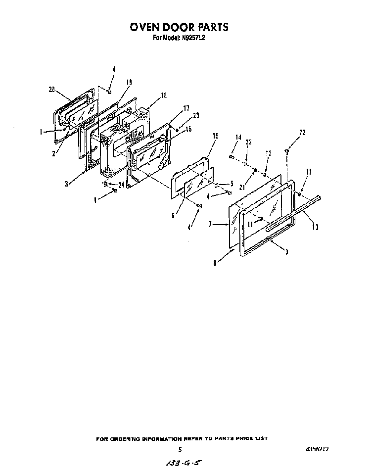 Oven Door Diagram and Parts List for N9257*2  Roper Range
