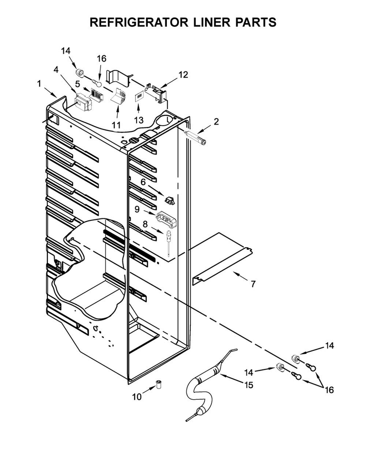 Refrigerator Liner Parts Diagram and Parts List for WRS586FIEM03  Whirlpool Refrigerator