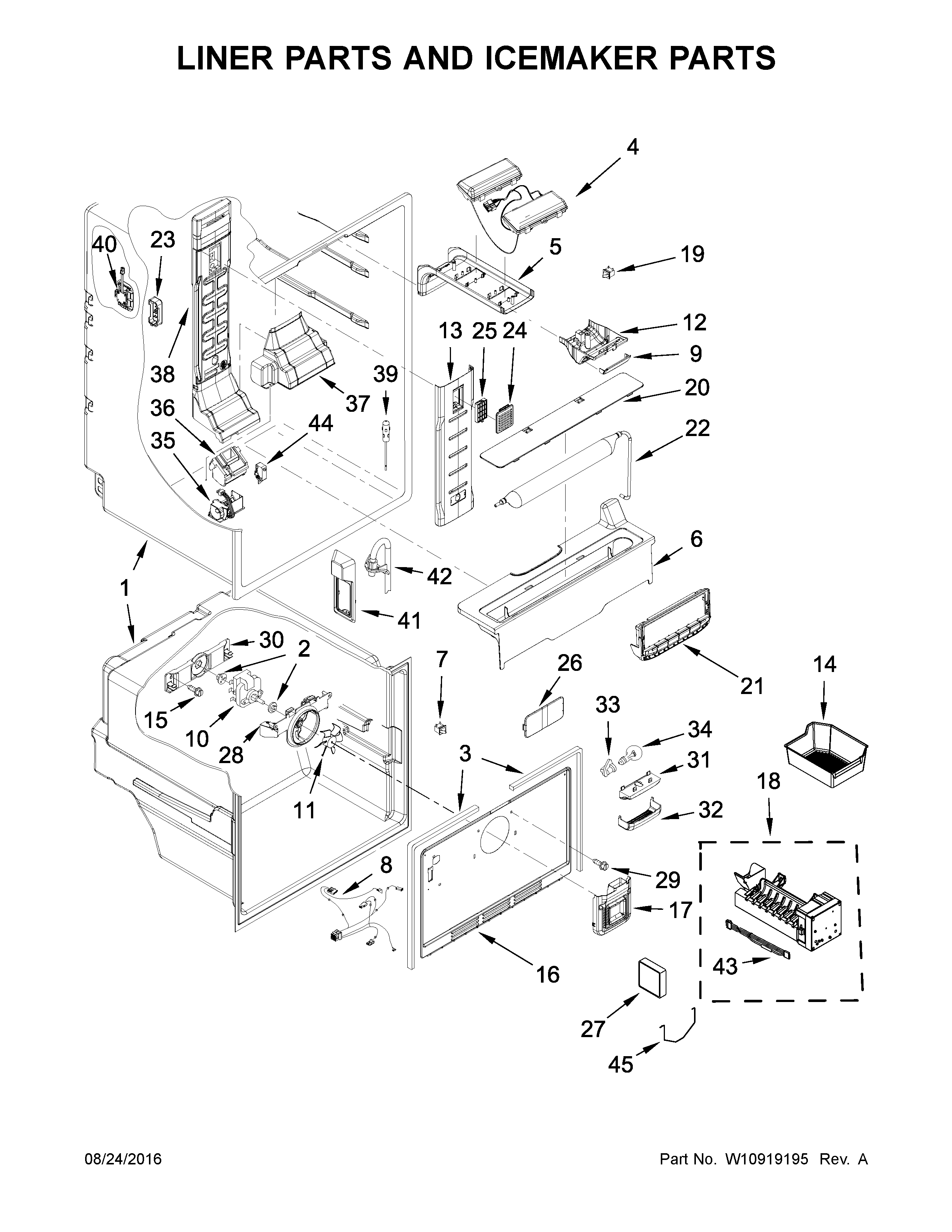 Liner And Icemaker Parts Diagram and Parts List for IX5BBEXDS01  Whirlpool Refrigerator