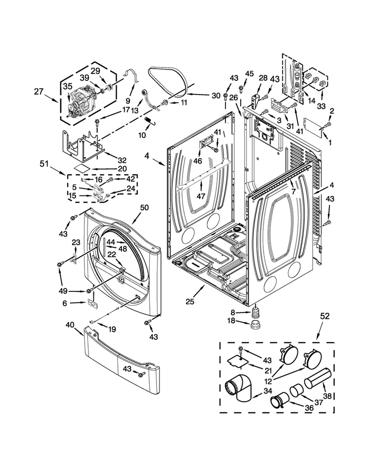 Cabinet Parts Diagram and Parts List for CED9060AW0  Whirlpool Dryer