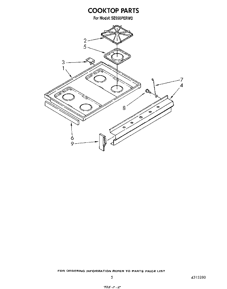 COOK TOP Diagram and Parts List for SE950PERW2  Whirlpool Range