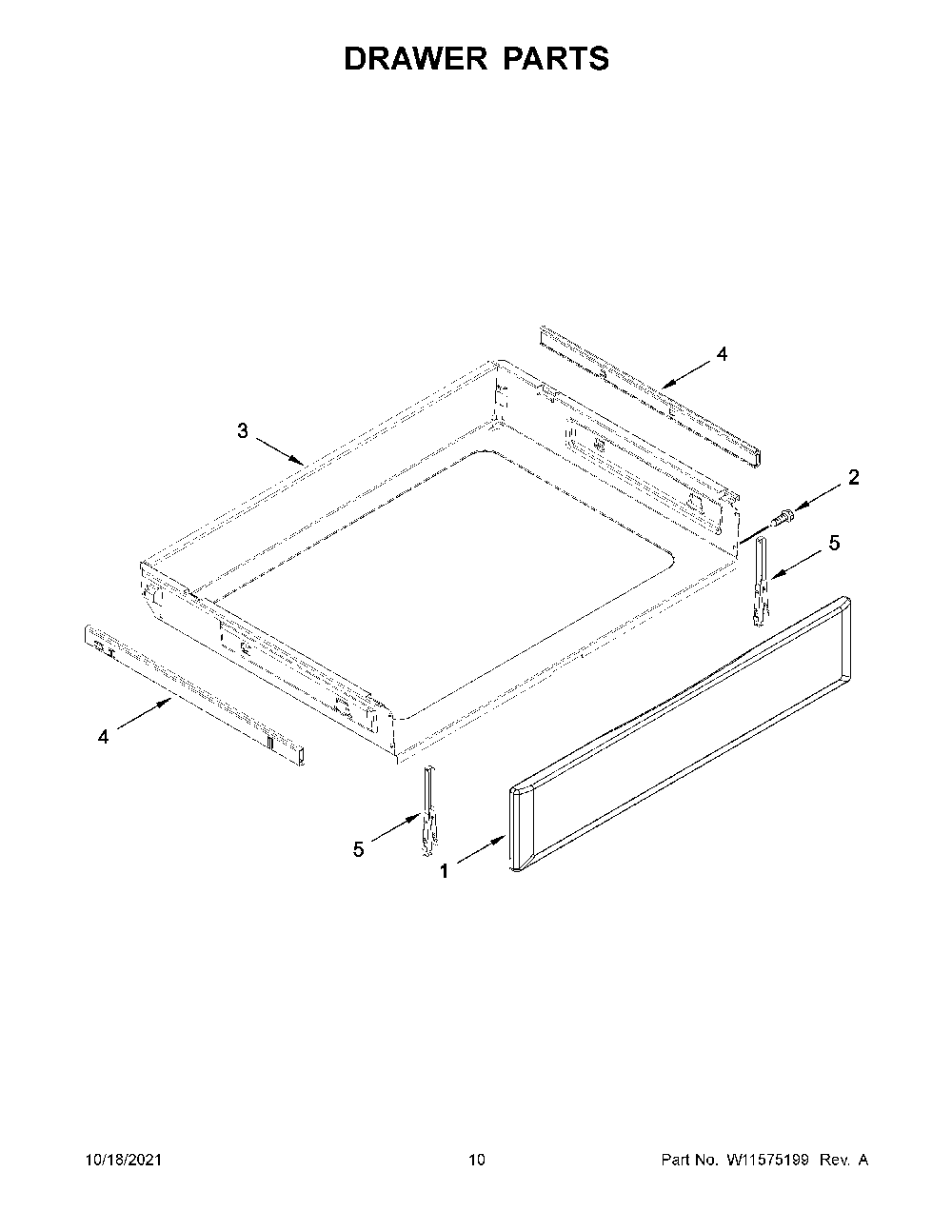 Drawer Parts Diagram and Parts List for YKFEG500EWH5  KitchenAid Range