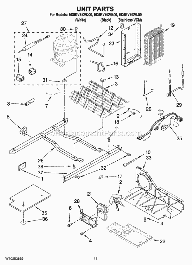 UNIT PARTS Diagram and Parts List for ED5KVEXVB00  Whirlpool Refrigerator