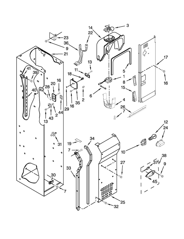 Freezer Liner And Air Flow Parts Diagram and Parts List for KSSC42QVS06  KitchenAid Refrigerator