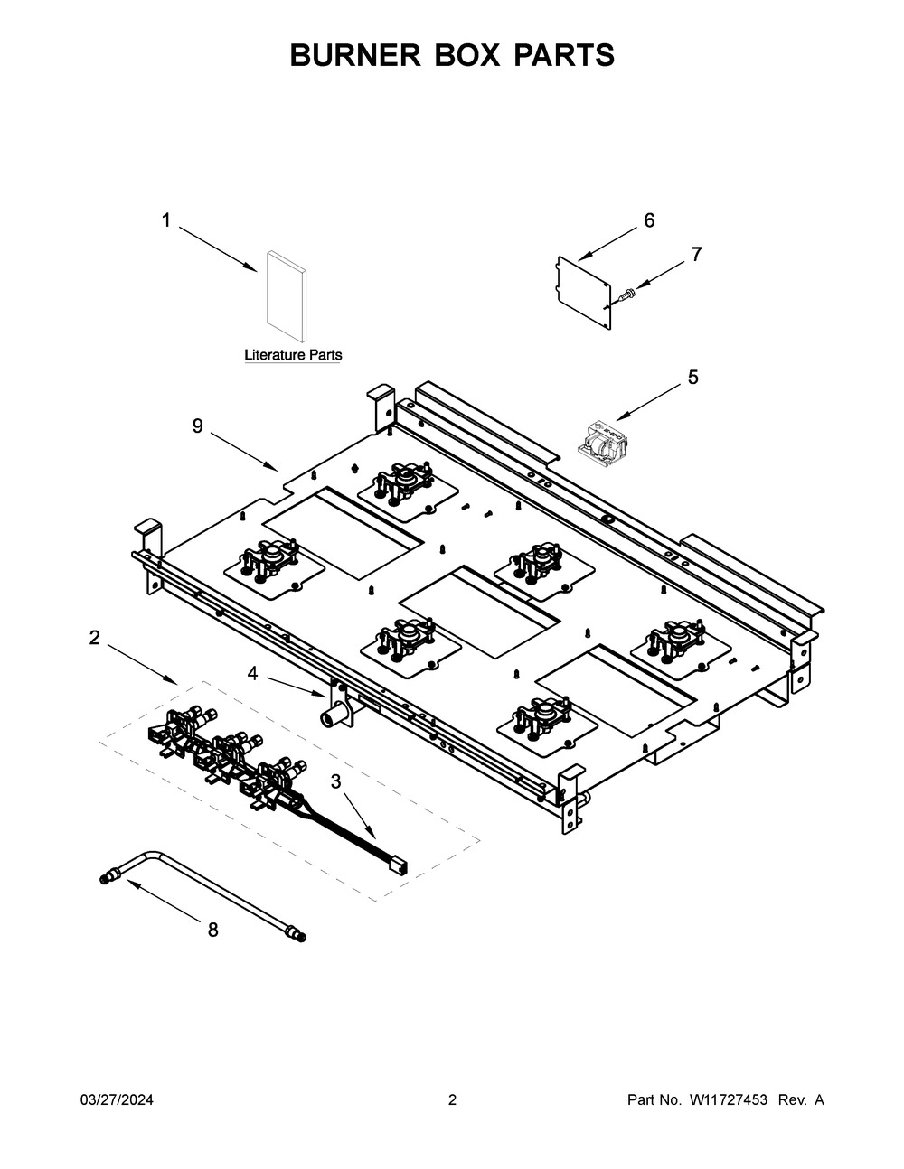 Burner Box Parts Diagram and Parts List for KFGC506JSS07  KitchenAid Range
