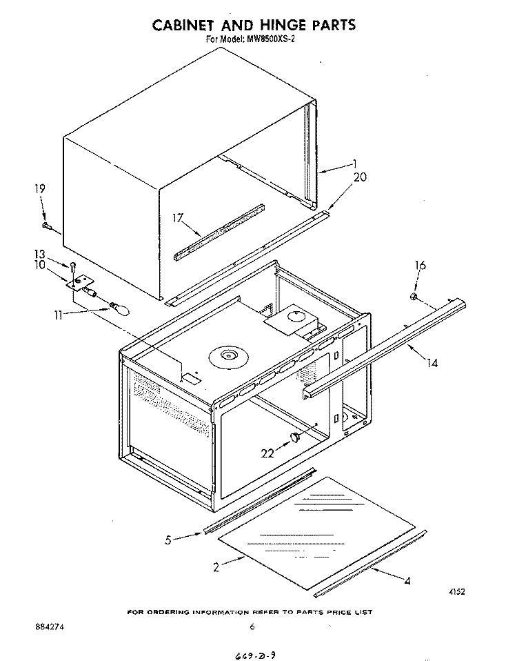 CABINET AND HINGE Diagram and Parts List for MW8500XS2  Whirlpool Microwave