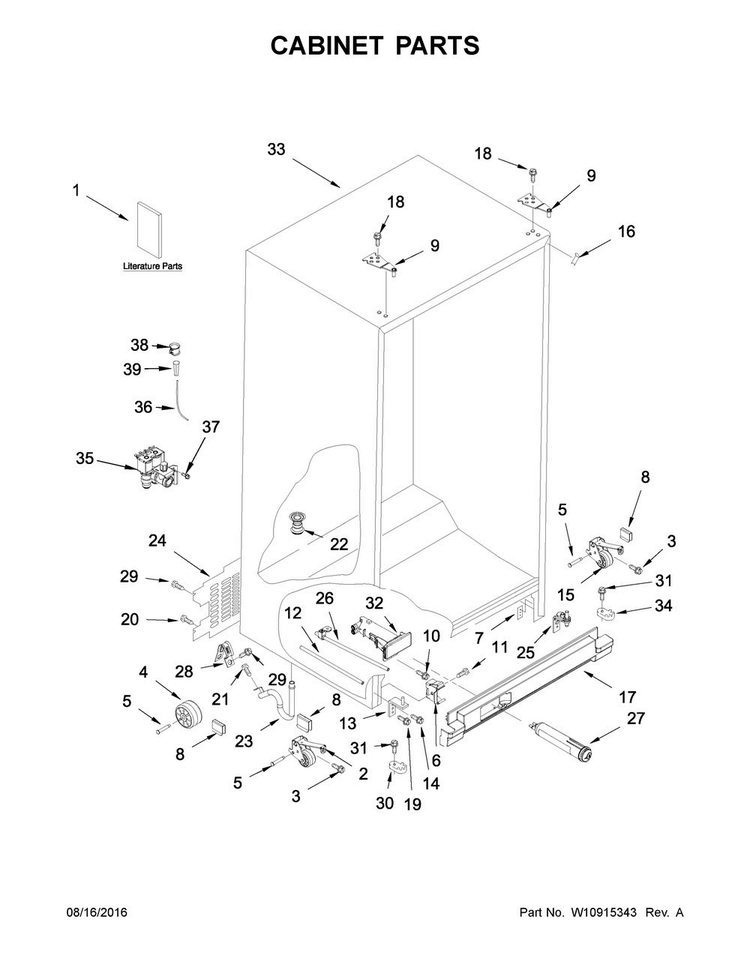 Cabinet Parts Diagram and Parts List for WRS335FDDB02  Whirlpool Refrigerator