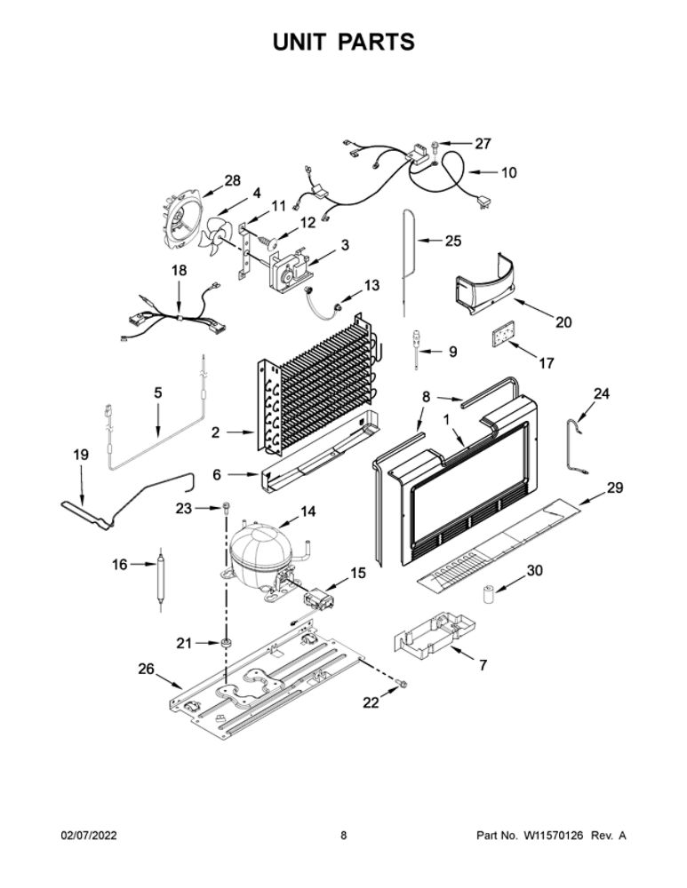 Unit Parts Diagram and Parts List for WZF34X18DW06  Whirlpool Freezer