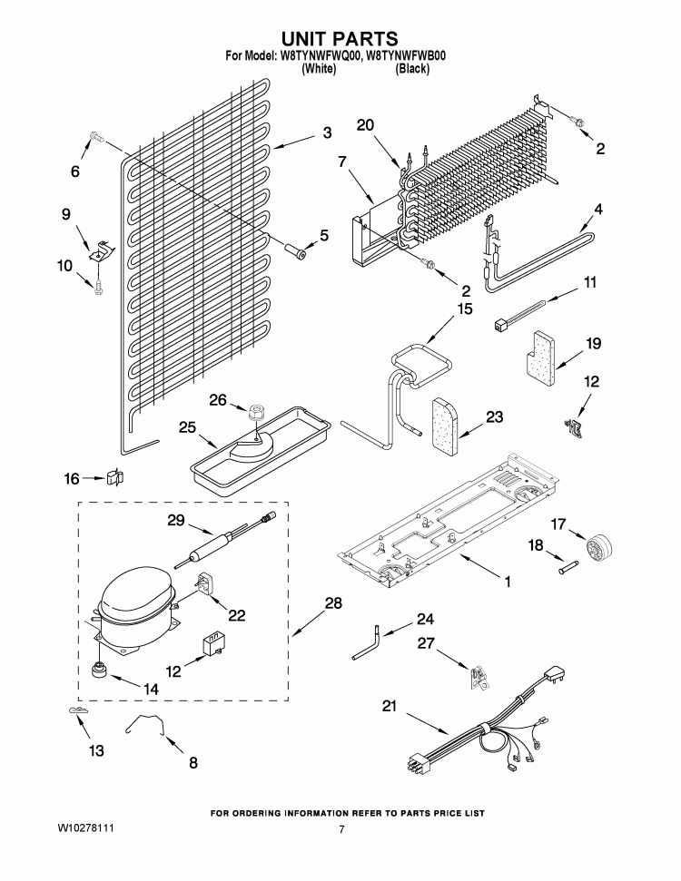 UNIT PARTS Diagram and Parts List for W8TYNWFWB00  Whirlpool Refrigerator