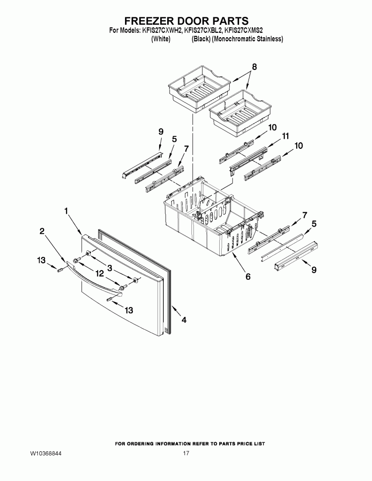 FREEZER DOOR PARTS Diagram and Parts List for KFIS27CXBL2  KitchenAid Refrigerator