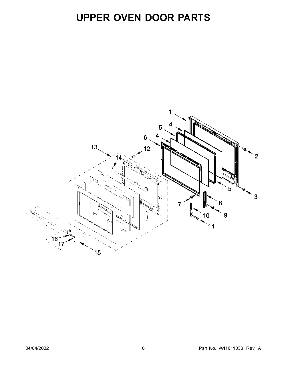 Upper Oven Door Parts Diagram and Parts List for KODE500EWH20  KitchenAid Wall Oven
