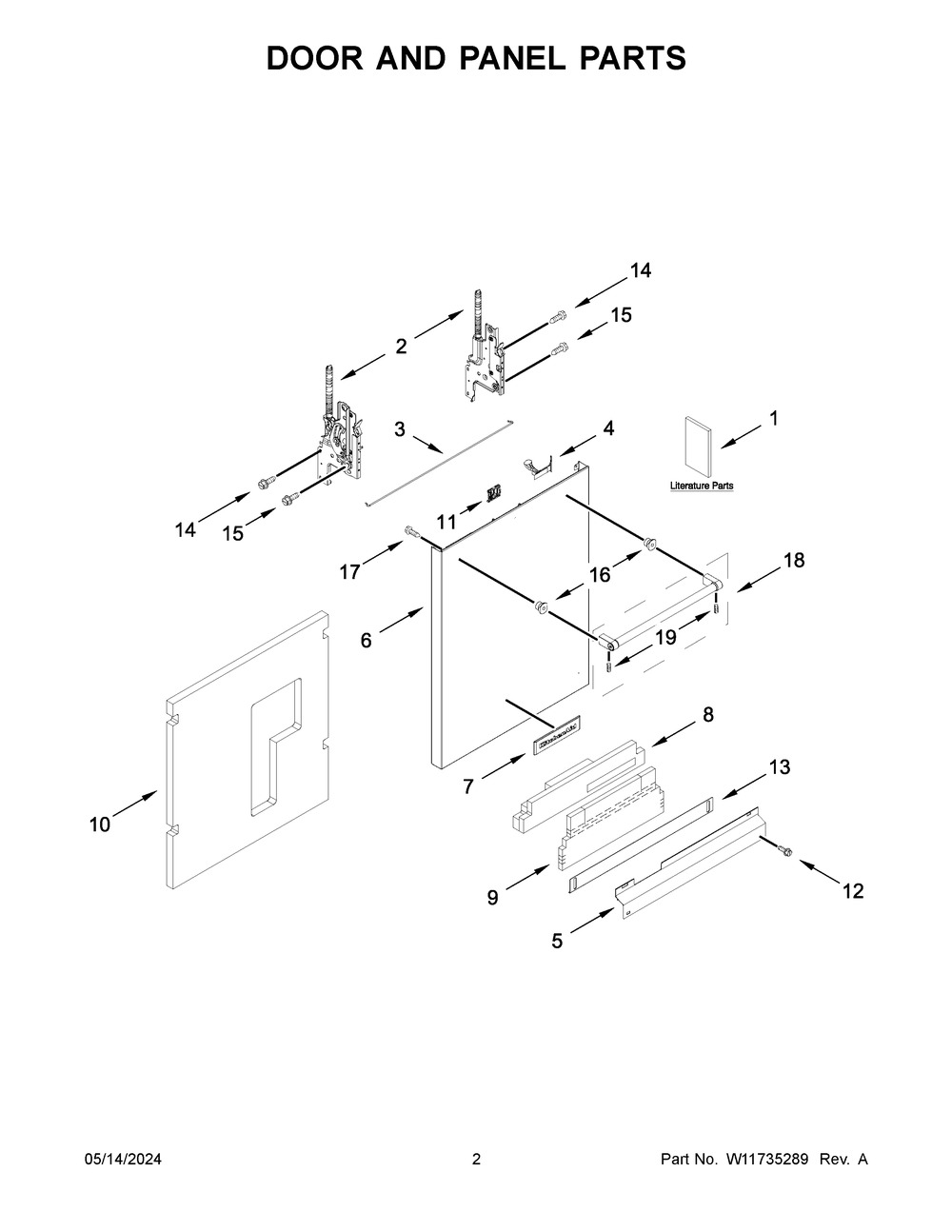 Door And Panel Parts Diagram and Parts List for KDTM604KBS3  KitchenAid Dishwasher