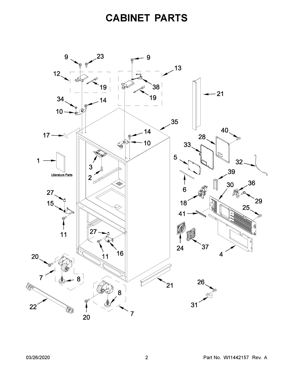 Cabinet Parts Diagram and Parts List for KRFC704FSS03  Whirlpool Refrigerator