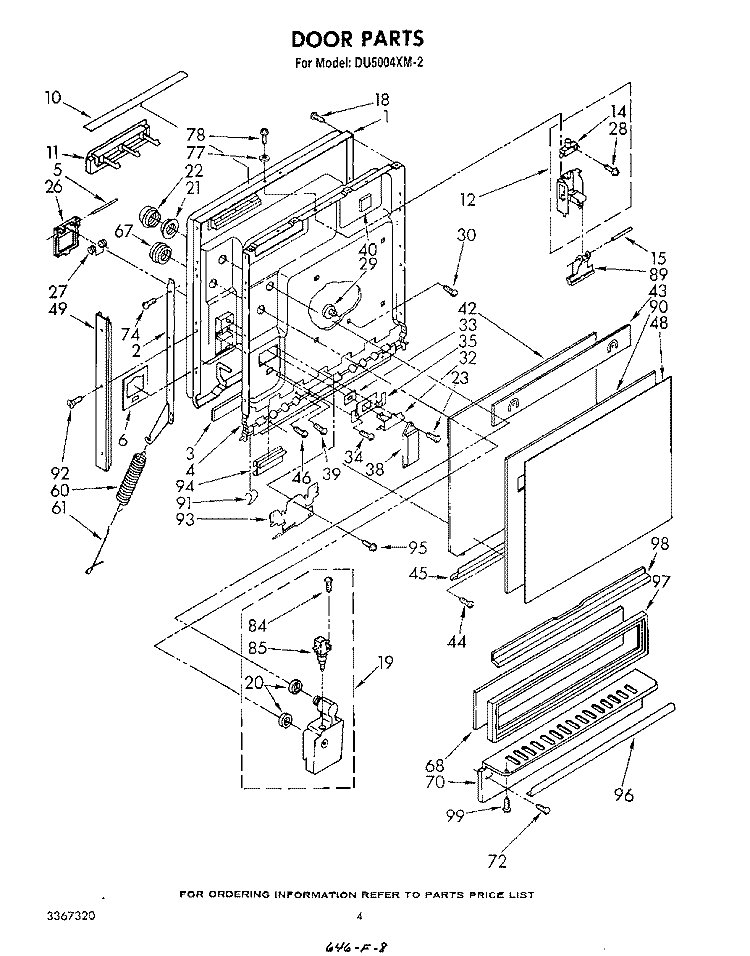DOOR Diagram and Parts List for DU5004XM2  Whirlpool Dishwasher