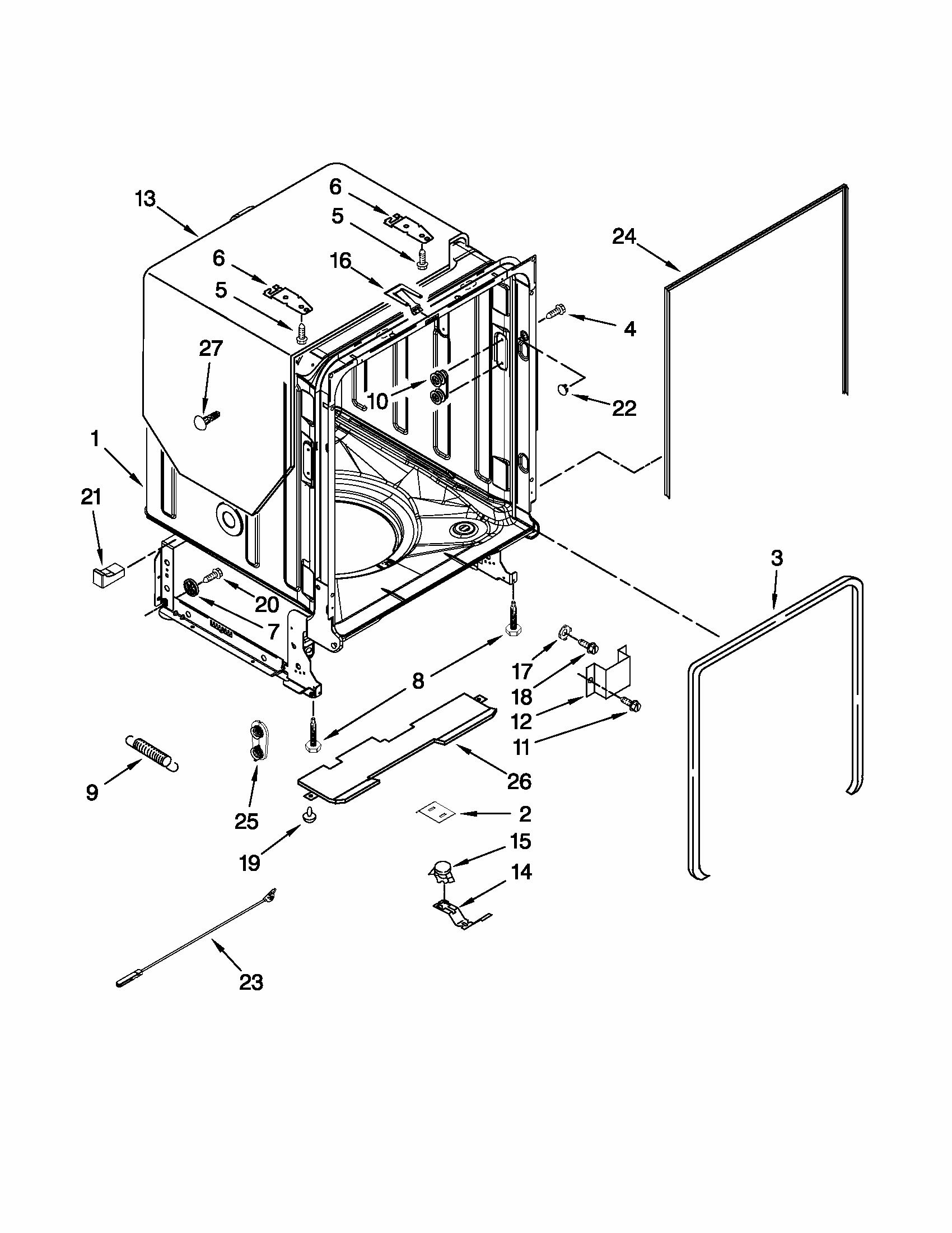Tub And Frame Parts Diagram and Parts List for 66513299K111  Kenmore Dishwasher