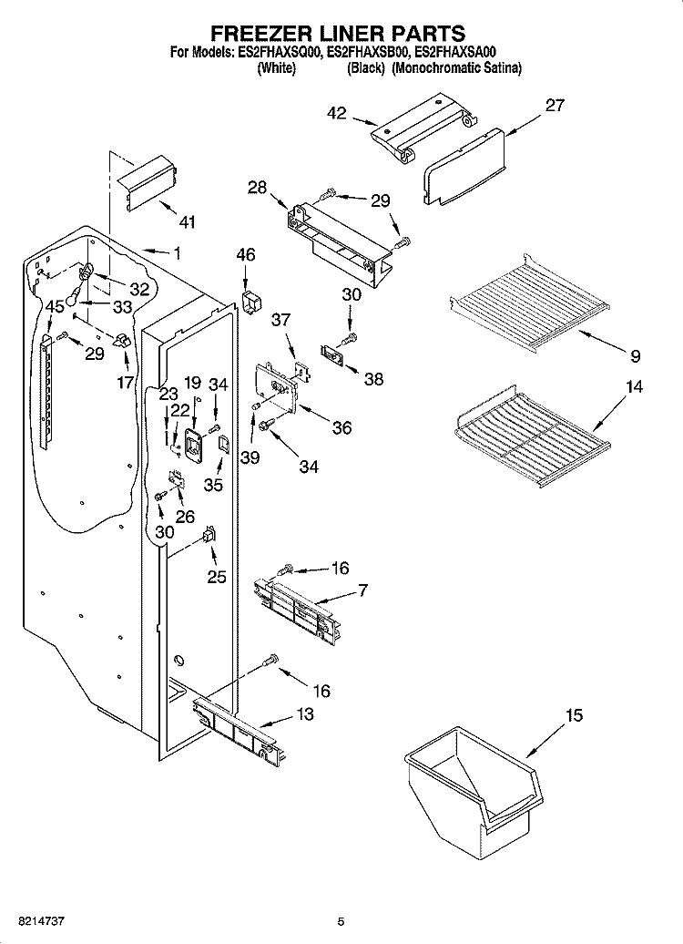 FREEZER LINER PARTS Diagram and Parts List for ES2FHAXSQ00  Whirlpool Refrigerator