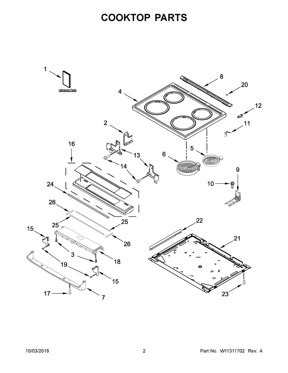 Cooktop Parts Diagram and Parts List for WEE510SAGB1  Whirlpool Range