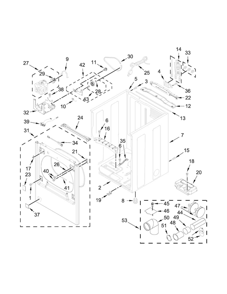 Cabinet Parts Diagram and Parts List for 11078132413  Kenmore Dryer