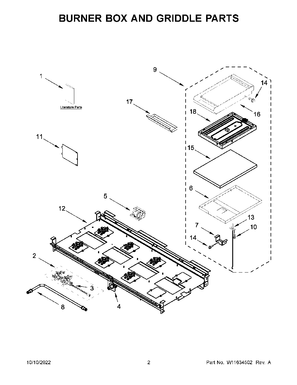 Burner Box And Griddle Parts Diagram and Parts List for KFGC558JBK05  KitchenAid Range