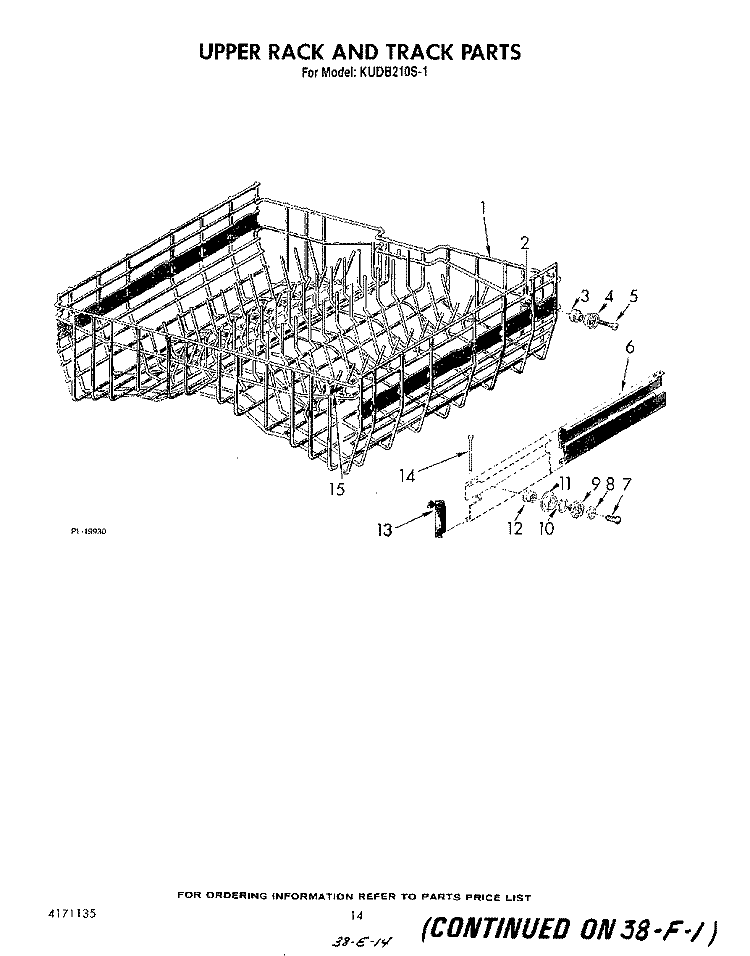UPPER RACK AND TRACK Diagram and Parts List for KUDB210S1  KitchenAid Dishwasher