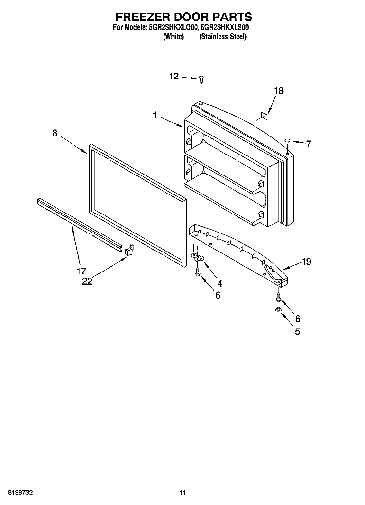 FREEZER DOOR PARTS, OPTIONAL PARTS Diagram and Parts List for 5GR2SHKXLS00  Whirlpool Refrigerator