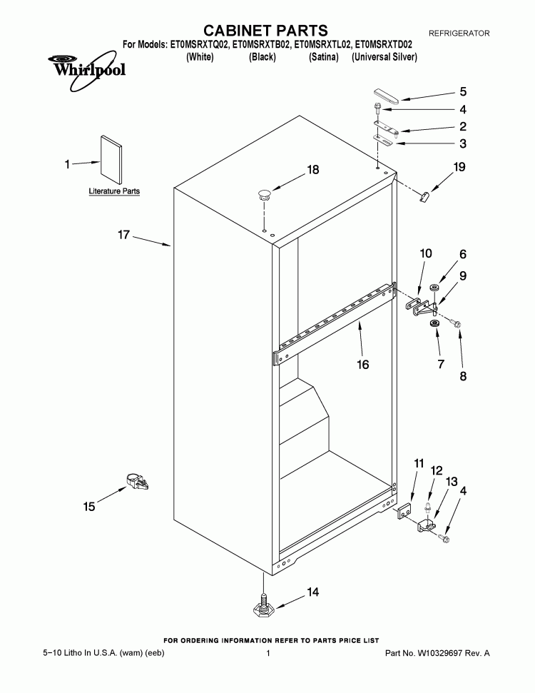 CABINET PARTS Diagram and Parts List for ET0MSRXTD02  Whirlpool Refrigerator